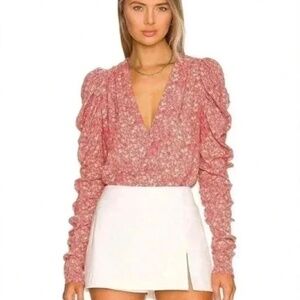 AFRM Red Floral V-Neck Bodysuit